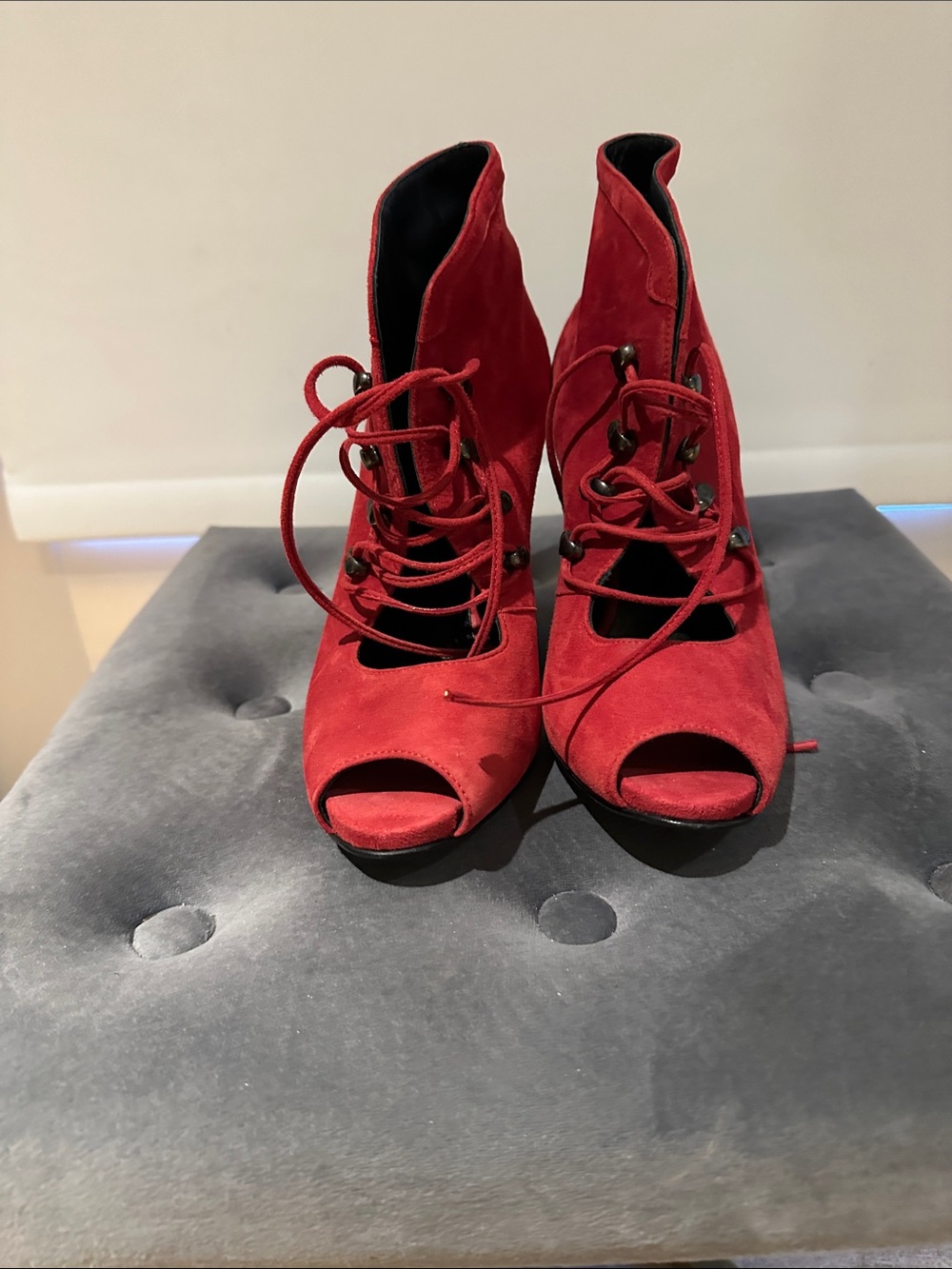 Roberto Di Villi Red Orange Suede Lace-Up Heels Size 38